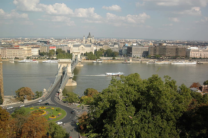 Podul cu lanţuri, Budapesta, Ungaria, Podul, Dunărea, Râul, peisajul urban