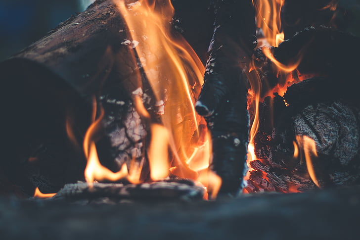 bonfire, flames, wood, logs
