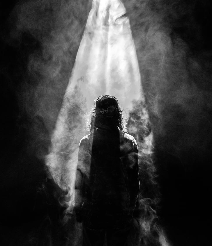 scala di grigi, Foto, persona, camera, nebbia, bianco e nero, tunnel