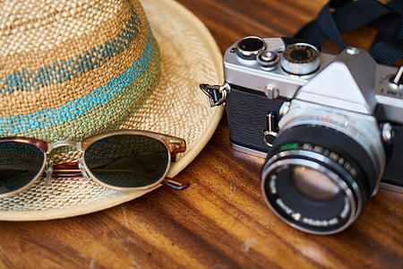 staré, fotoaparát, čočka, klobouk, svátek, brýle, zábava