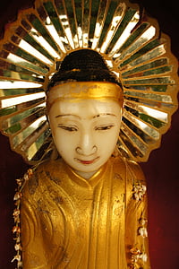 Buda, estátua, dourado, escultura