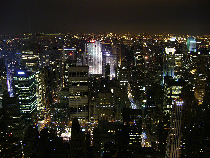 város, Manhattan, New York-i, New york city, utca-és városrészlet, Skyline, NYC