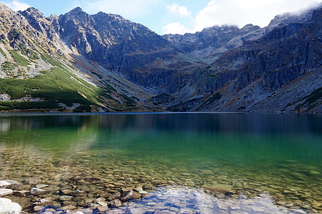 hegyek, Tatry, nézet, szemközti nézet, táj, tó, víz