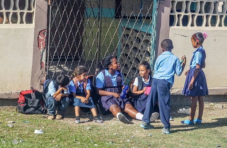 Belize, skolebørn, folk person, uniformer, gruppe, Caraibien, barn