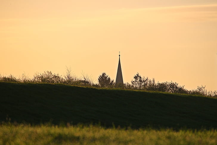 dömitz, crkveni toranj, Elbe, nasipa, morgenstimmung