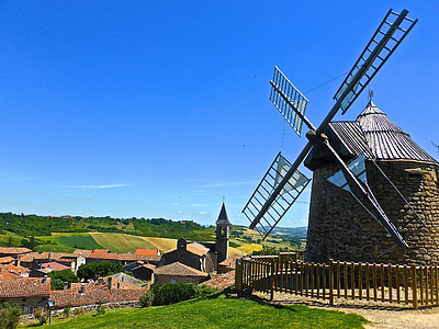 Moulin à vent, rural, village, campagne, Moulin, traditionnel, Vintage