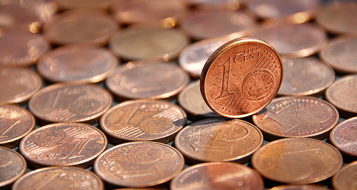 mynt, procent, pengar, betalningsmedel, koppar, euro, specie