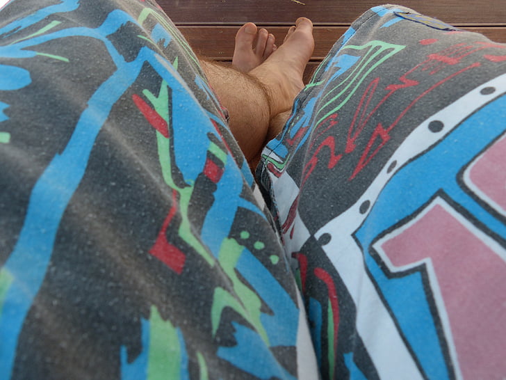 holiday, relax, feet, sit, beach pants, bermuda, shorts