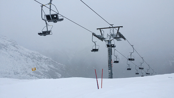 ski lift, fog, cable car, chairlift, skiing, winter sports, snow
