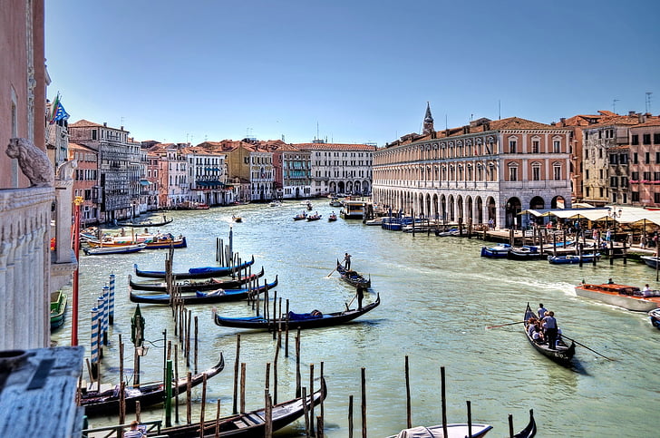 Venedig, Grand canal, vatten, båtar, gondoljär, resor, turism