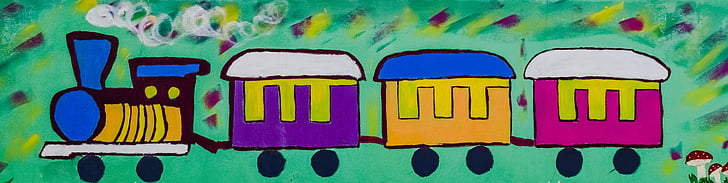 a vonat, graffiti, festészet, fal, iskola, oktatás, gyermekkori