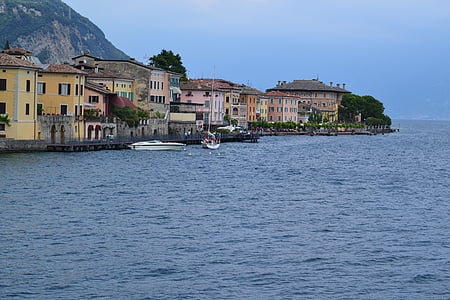 Italia, Garda, Lago, agua, azul, Banco, vacaciones