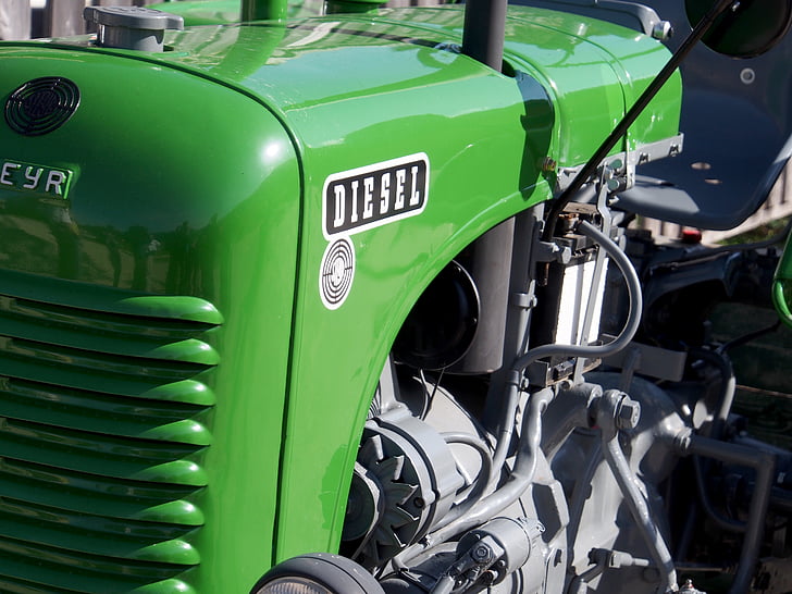 traktor, Steyr, motor, diesel, dieselmotor, grön