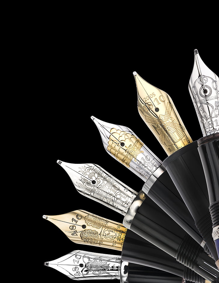 pen, montblanc, writing, paper currency, finance, black background, wealth