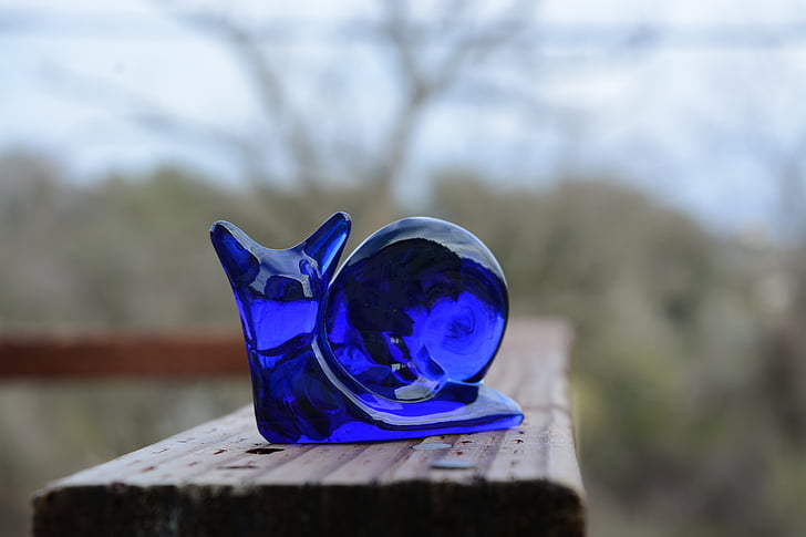 blue, glass, snail, figure