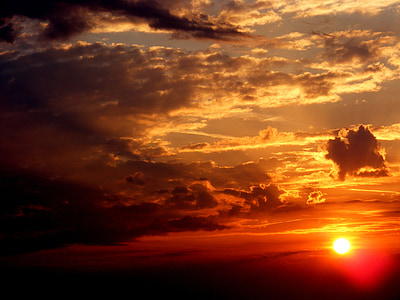Sunset, taevas, päike, pilve, videvik, punane, loodus