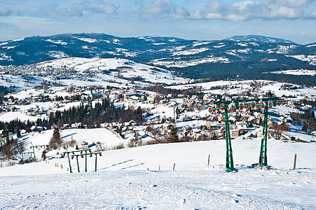konjaki, ochodzita, sniega, ziemas, skats ziemā, Ski Lifts, kalns