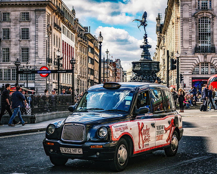 Piccadilly, Londonas, taksi, Anglijoje, Jungtinė Karalystė, orientyras, Didžiojoje Britanijoje