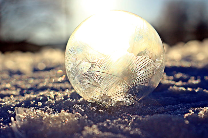 soap bubble, eiskristalle, frost, snow, winter, frozen, cold
