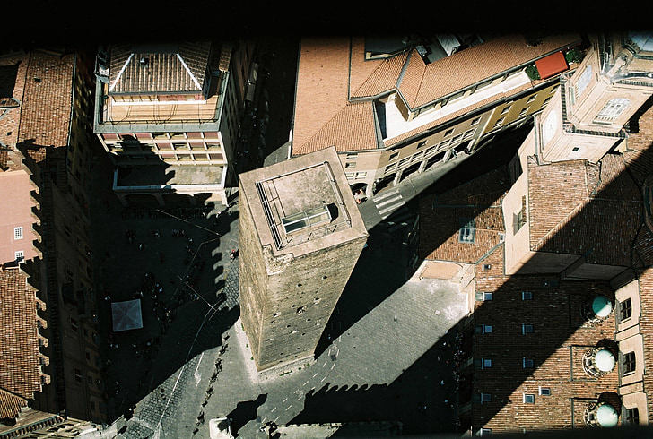 Bologna, Torre, asinelli, stín, podlaha, Piazza