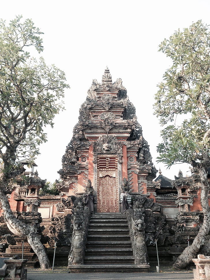red, gray, cambodian, temple, building, indonesia, architecture
