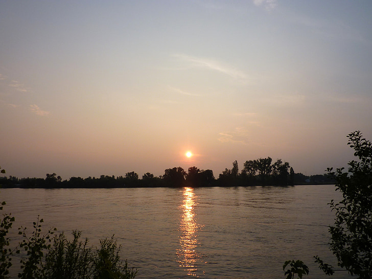 východ slunce, Nierstein, ráno, řeka, Rýn, nálada, morgenstimmung