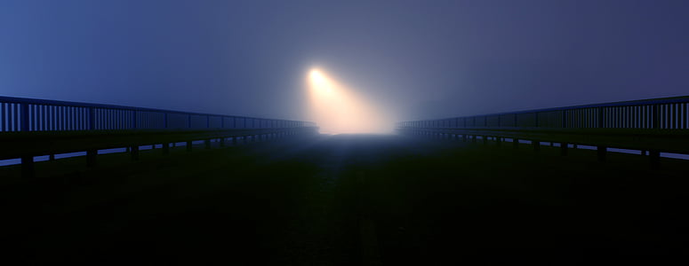 licht, 's nachts, hoop, brug, mist, nachtverlichting, Foto van de nacht