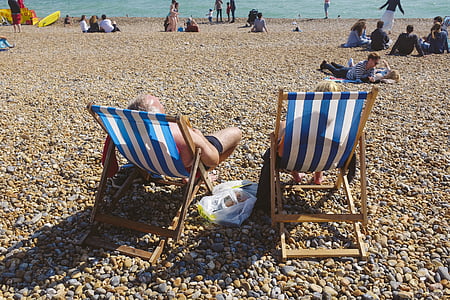 海滩, 椅子, 休闲, 户外, 鹅卵石, 人, 弛豫