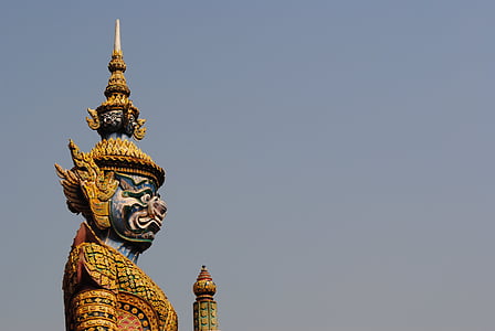 geel, groen, Boeddha, standbeeld, afdrukstand, monumentale, het platform