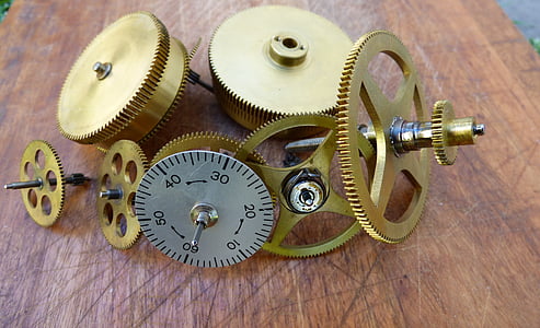 engranajes de, bronce, mecánica, reloj