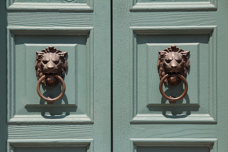 cửa ra vào, lối vào nhà, doorknocker, sư tử, kiến trúc