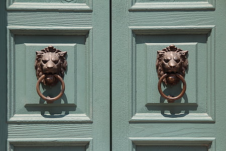 ドア, 家の入口, doorknocker, ライオン, アーキテクチャ