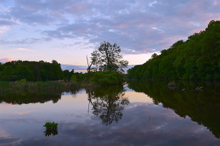lake, sunset, sky, reflection, water, landscape, nature