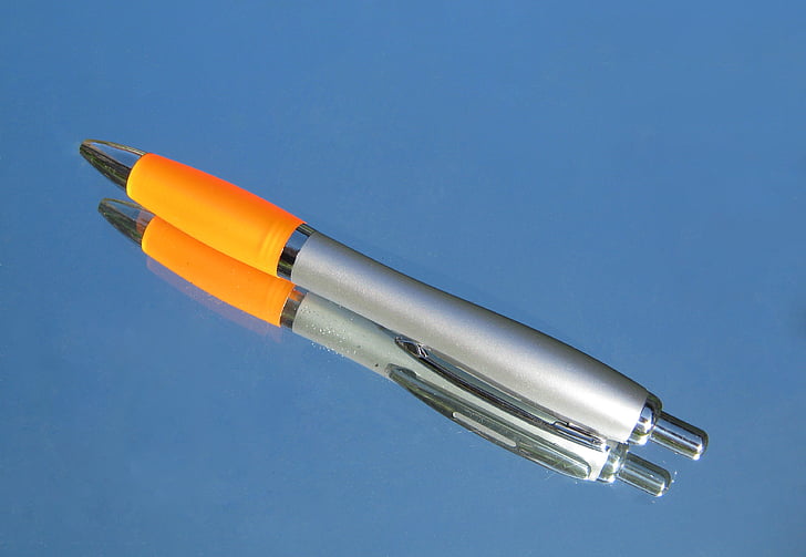 rašiklis, biuras, rašymo įrankis, Kanceliarinės prekės, atostogos, oranžinė, blizga