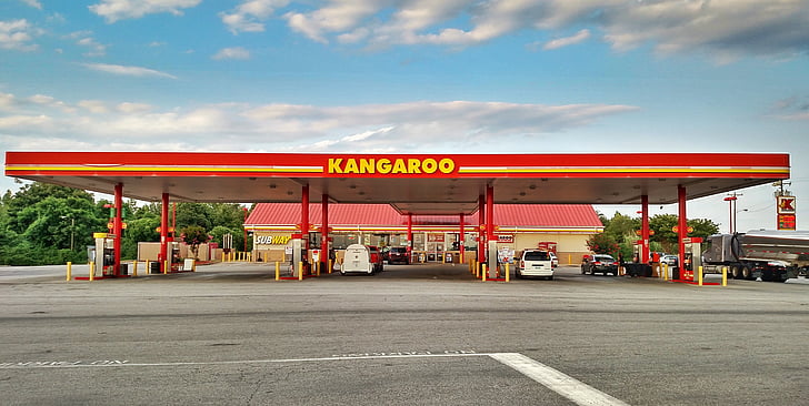 gas station, kangaroo, convenience store, store, business, panorama, truck stop