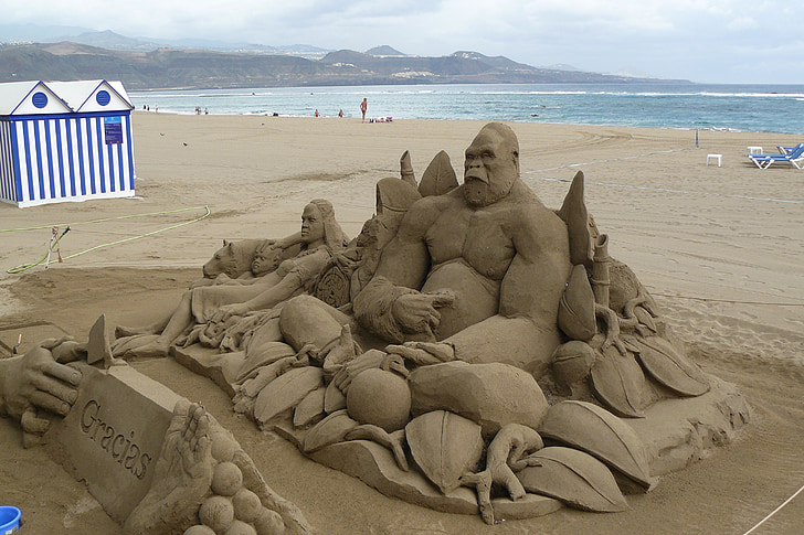 sand figur, sand skulptur, sand art, skulptur, ape, sand mold, stranden