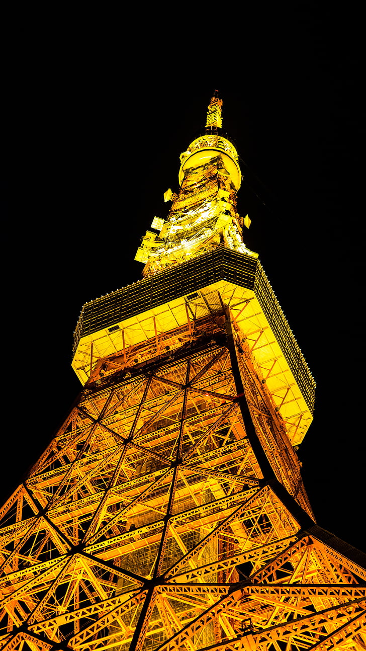Токийска кула, Токио, кула, Япония, нощ, Нощен изглед, сграда