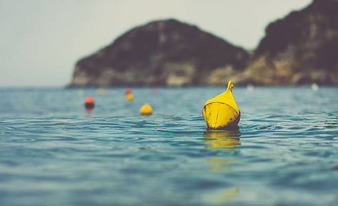 yellow, orange, sea, floaters, ocean, water, fishing