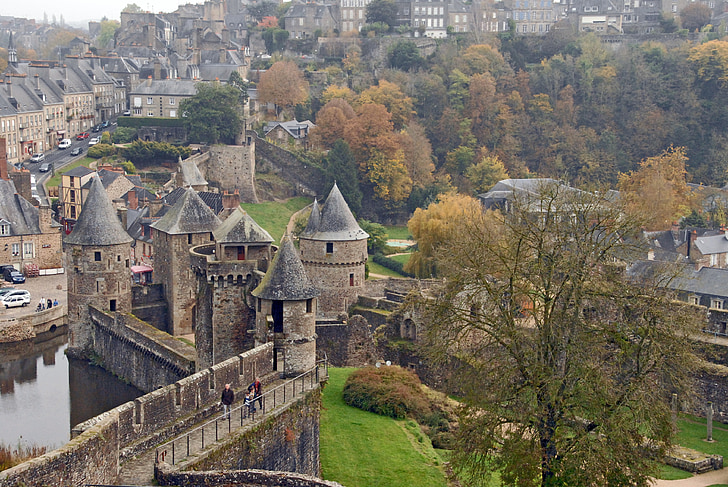 Frankrig, walled castle, voldgraven, Europa, gamle, britany, middelalderlige