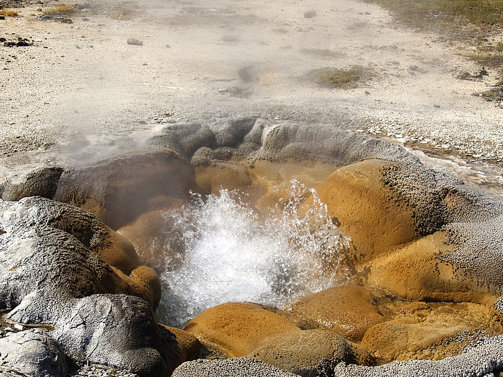 fuming, geyser, yellowstone national park, landscape, scenery, nature