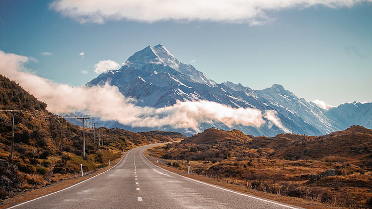 clouds, mountain, road, sky, travel, nature, landscape