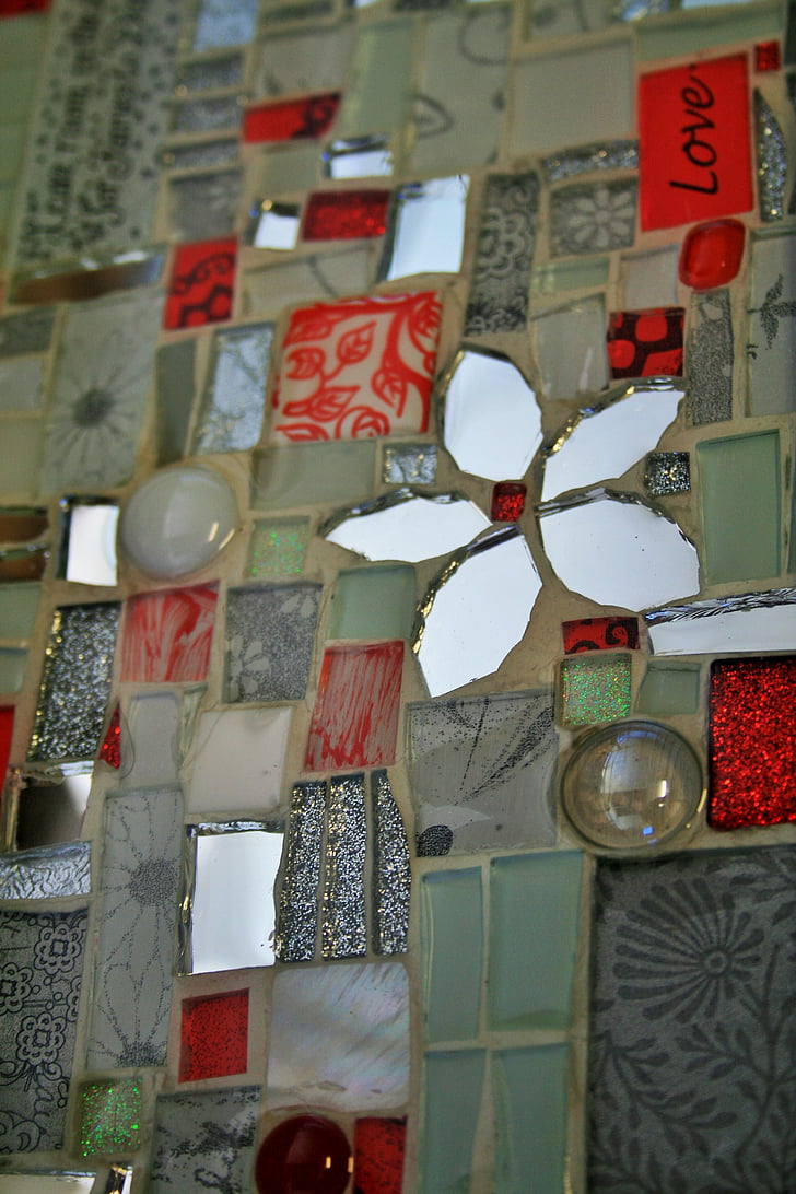 mosaic, handwork, skill, craft, art, red, white