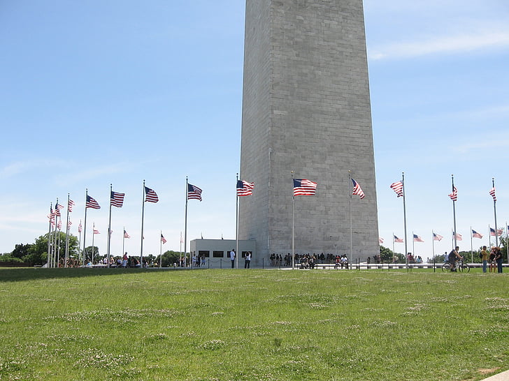Washington monument, mall, Obelisken, Base, flaggor, Memorial, historiska