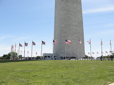 Washington spomenik, Trgovački centar, obelisk, baze, zastave, spomen, povijesne