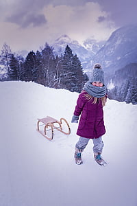 人, 人类, 儿童, 女孩, 冬天, 雪, 雪橇