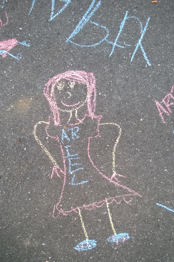 chalk, sidewalk, drawing, girls