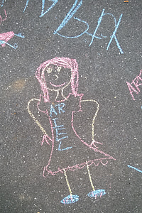 Kreide, Bürgersteig, Zeichnung, Mädchen
