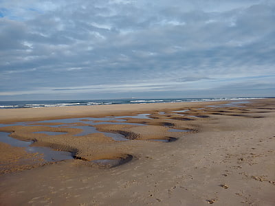 Bamburgh, paplūdimys, dangus, Northumberland, Anglijoje, pakrantė, smėlio