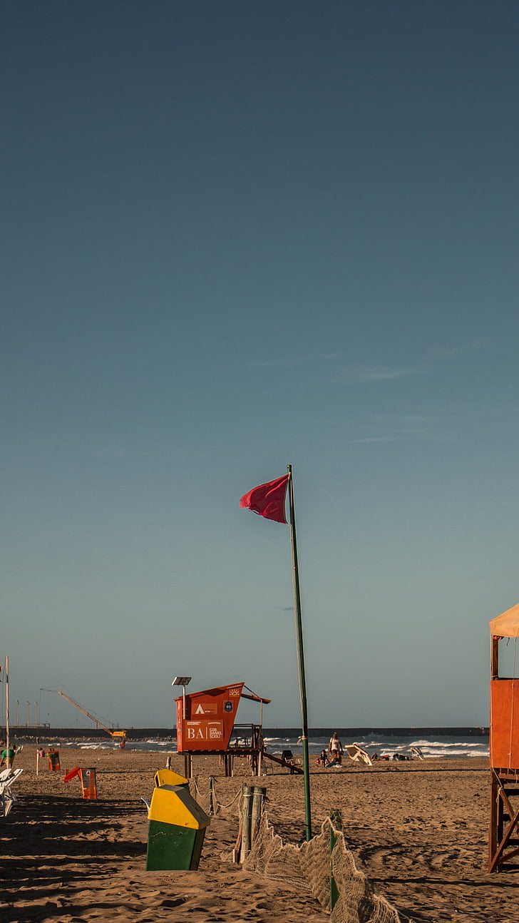 Flaga, morze, krajobraz, Latem, niebo, Costa, piasek