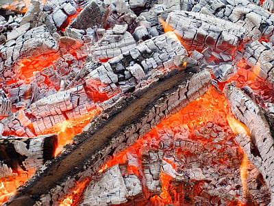 wood, fire, flame, embers, burn, heat, fireplace